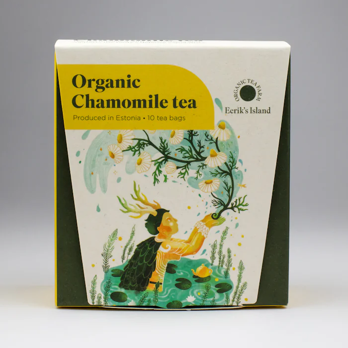 Ekologiška ramunėlių arbata piramidiniuose arbatos maišeliuose